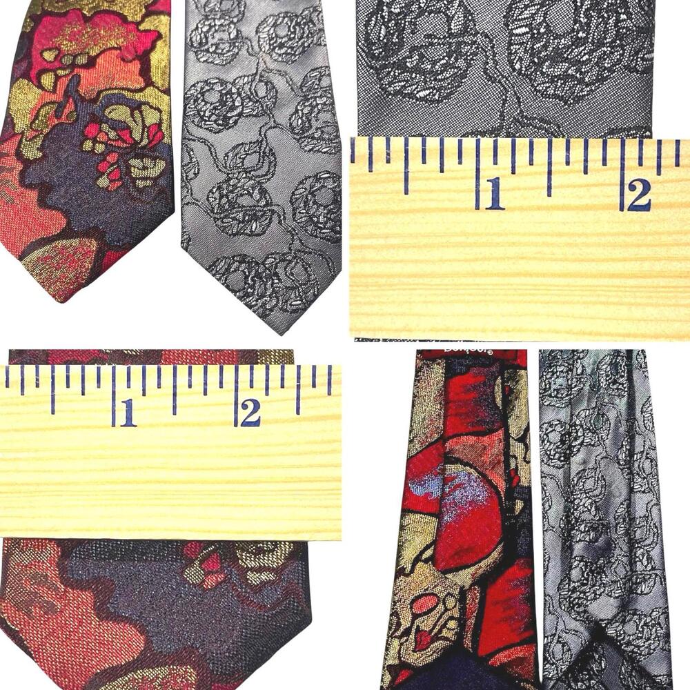 2 VTG 60s bonjour Men's Ties Skinny Abstract Multicolored 100%Silk 52L x 2.5W